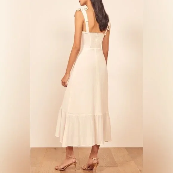 NWT Reformation Nikita Midi Dress in White Ivory Tie Straps Bridal | size 6 - Picture 4 of 12